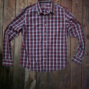 Men's Untuckit Long Sleeve Checkered Shirt - Red and Blue